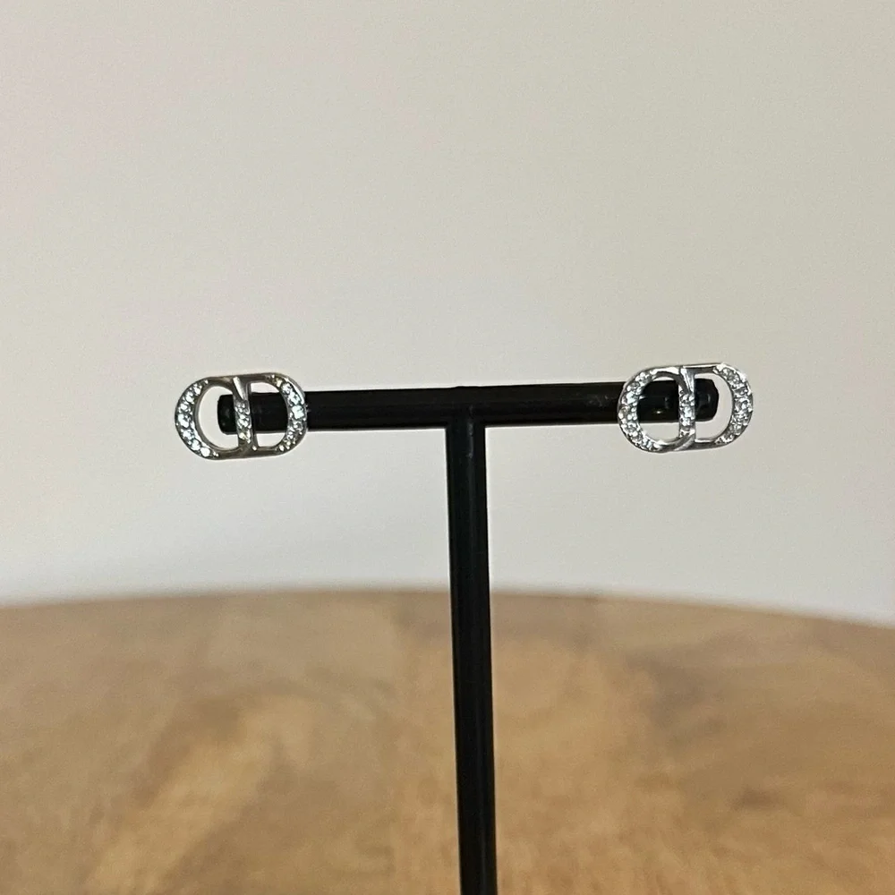 Dior Crystal-Embellished CD ICON .925 Silver Stud Earrings - Picture 4 of 9